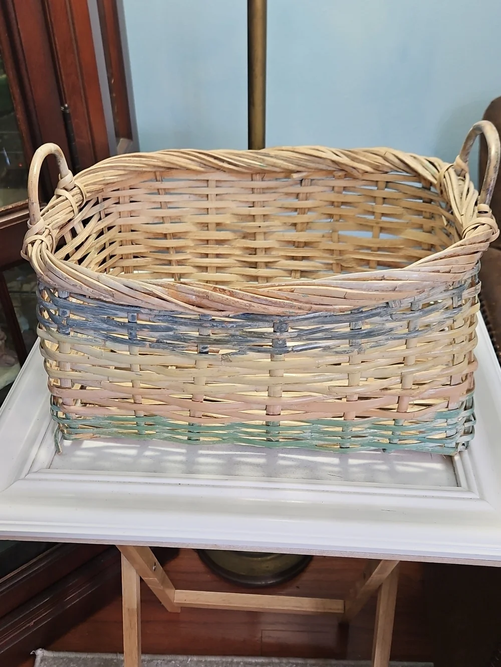 Woven Natural and Pastel Rectangular Storage Basket Set